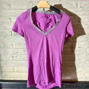 Lululemon Shirt Womens Purple V-Neck Active Top Workout Top Casual -2